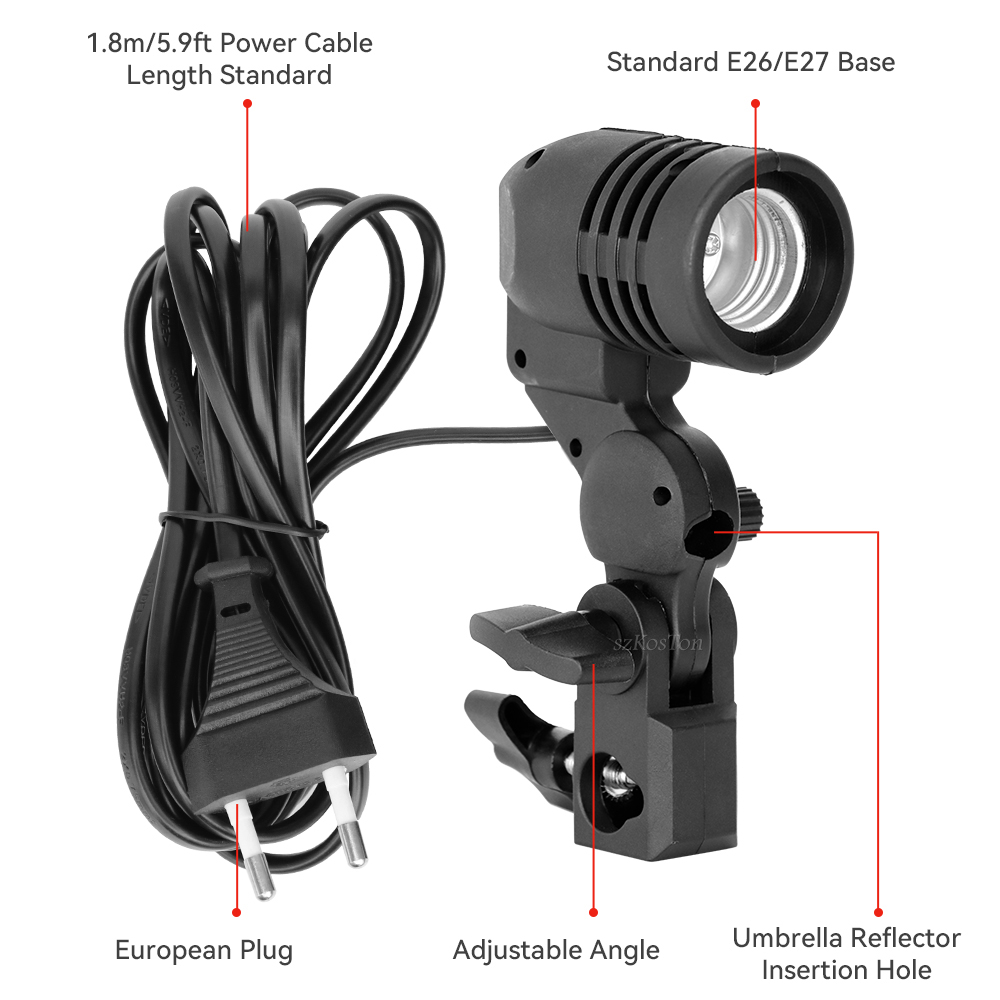 حامل لمبة برأس واحد E27 مقبس ف - مراجعة Photography Umbrella Light وسعره